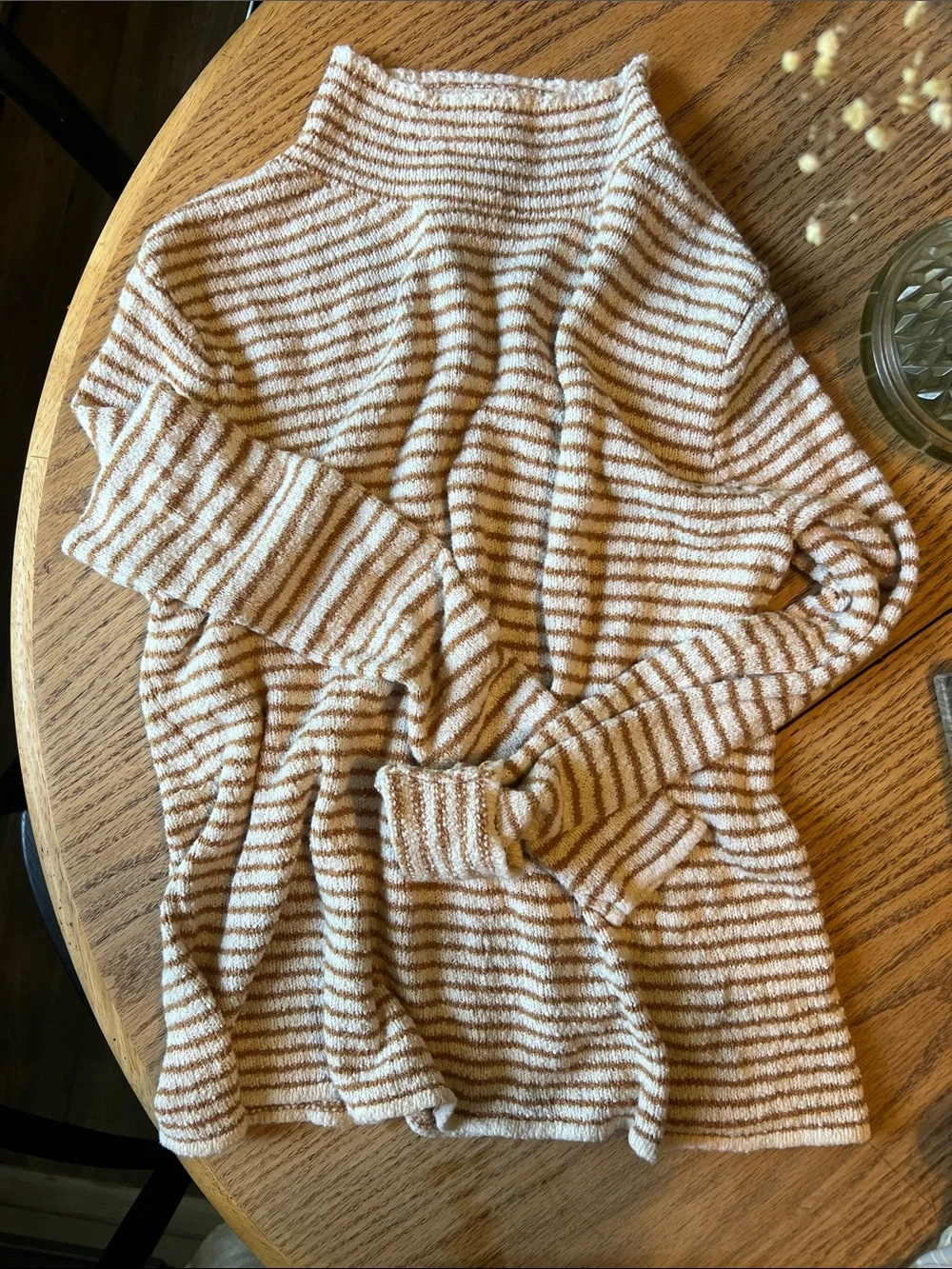 J. Crew Cream and Bronze Striped 100% Cotton Turtleneck Sweater